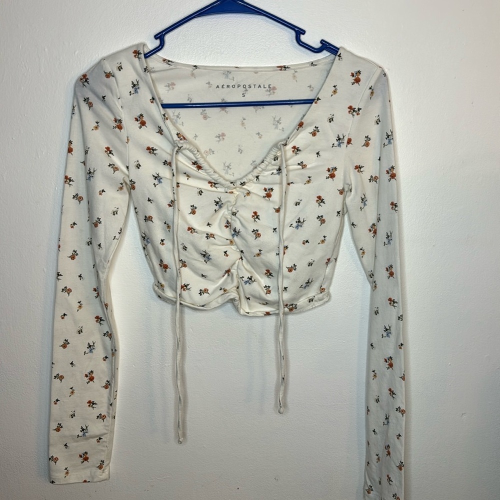 Long Sleeve Floral Convertible Cropped Tiny Top Size Small Used